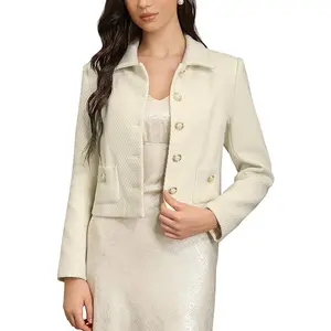 M.Infisavo Women’s Tweed Jackets with Pockets, Cropped Turn Down Collared Blazers