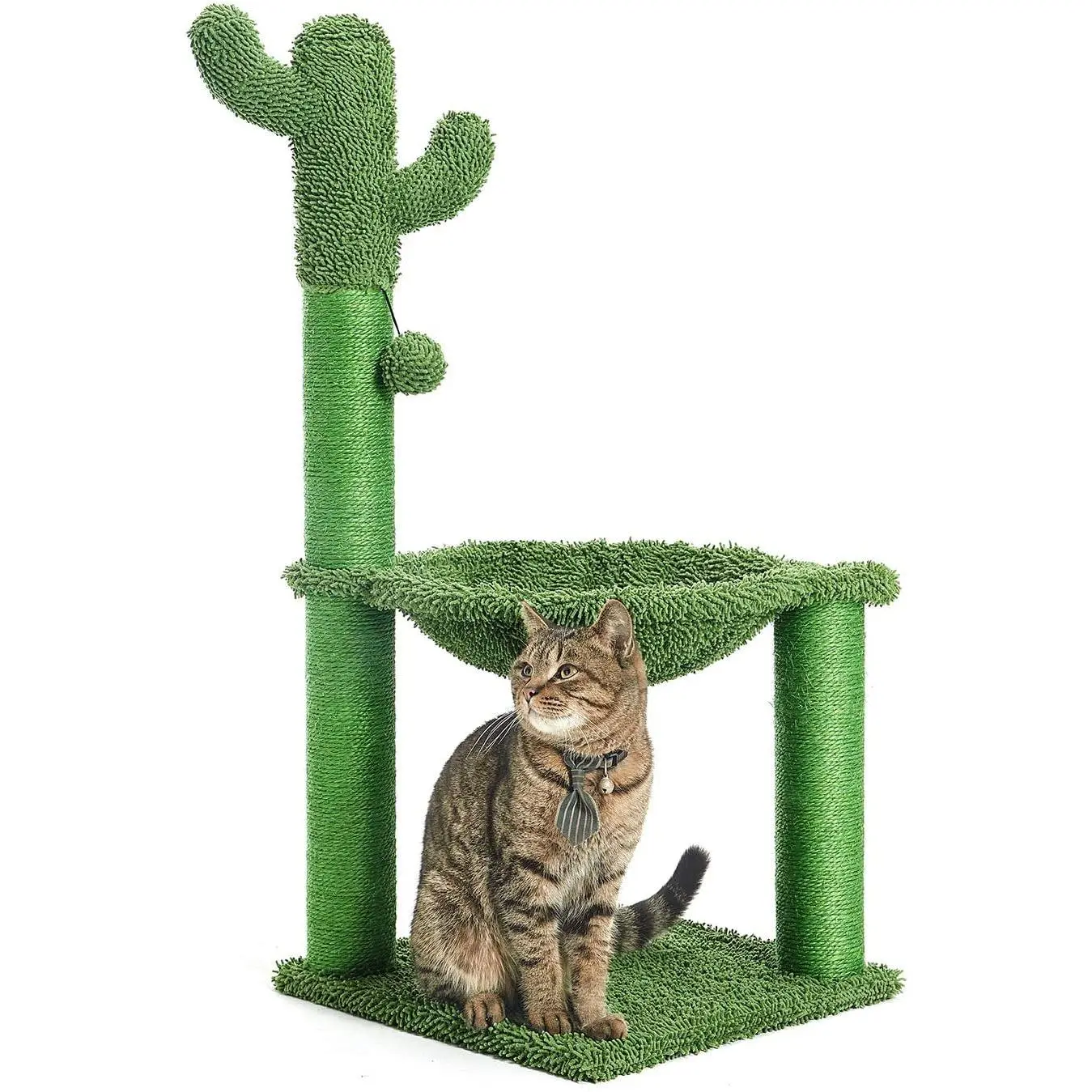 35 Inches Cactus Cat Tree with Hammock and Full Wrapped Sisal Scratching Post for Cats Green Large