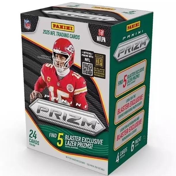 New 2025 Panini Prizm Football Blaster Box - Officially Licensed Sport Cards Trading Box, 4 Cards, 5 Blaster-Exclusive Lazer Prizms for Collectors