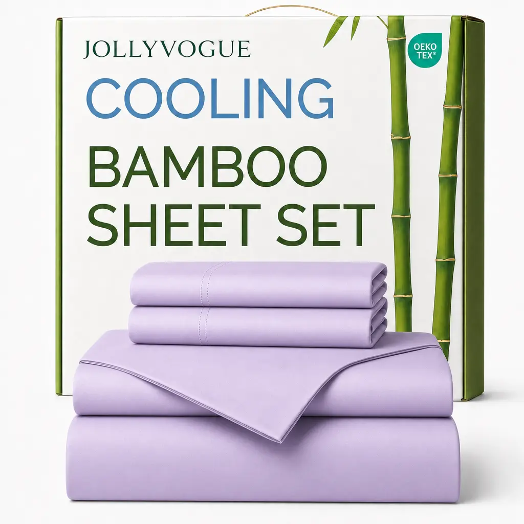 Jollyvogue Extra Deep Pocket Bamboo Sheets - 6 Pcs Breathable &Cooling for Hot Sleepers , Hotel Luxury Fitted Soft Wrinkle-Free For Extra Deep Mattresses, Room Decor, T/F/Q/K Size Pillowcase Sets