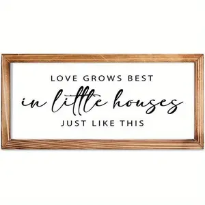 Love grows best in a small house, just like this framed wooden rustic wall decoration sign Love is the heartbeat, but also the peace of mind Felt