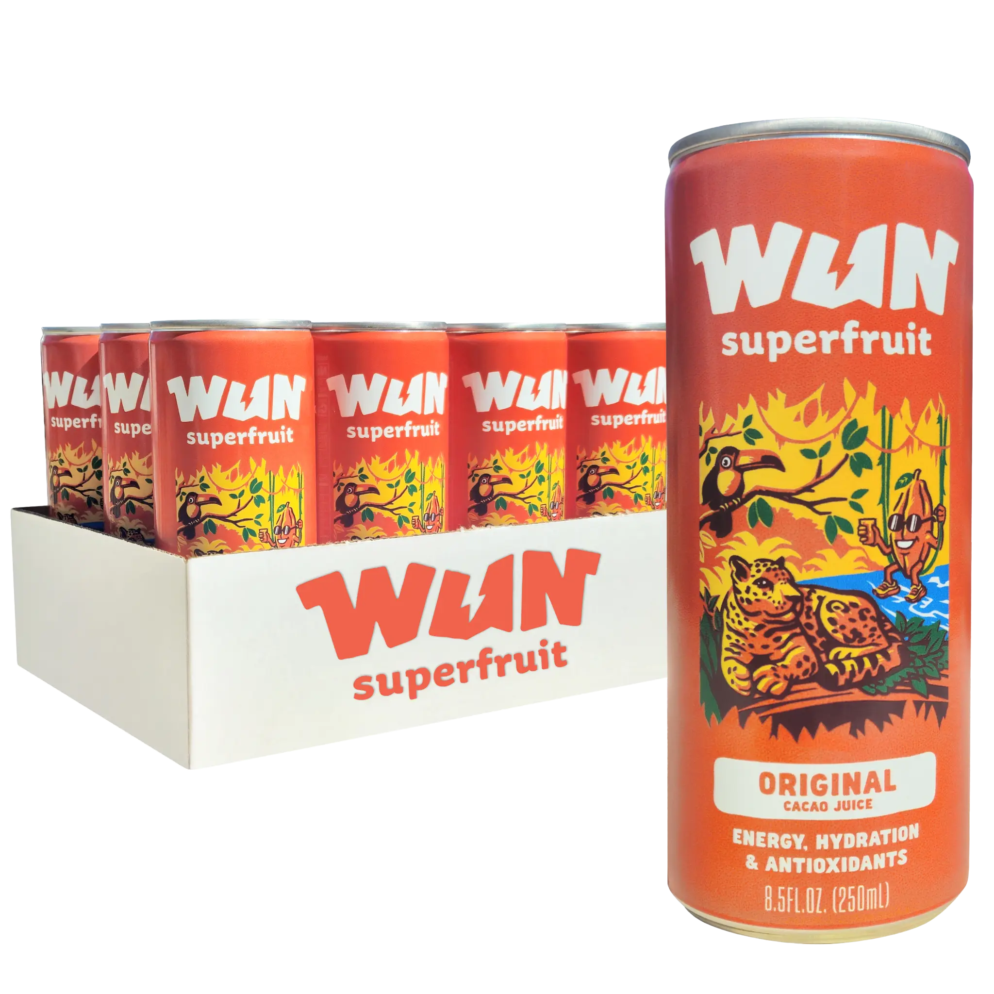 WUN Superfruit Healthy New Cacao Juice Drink - Electrolytes, Antioxidants, Mood & Energy Boost, All Natural, No Added Sugar, No Chemicals, No Caffeine