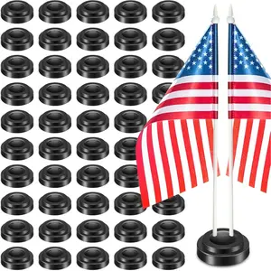 24 Pcs 2 Hole Small Plastic Mini Desk Flag Stand Base for 4 x 6 Inch Stick Flags, Party Company Office Centerpiece Decoration