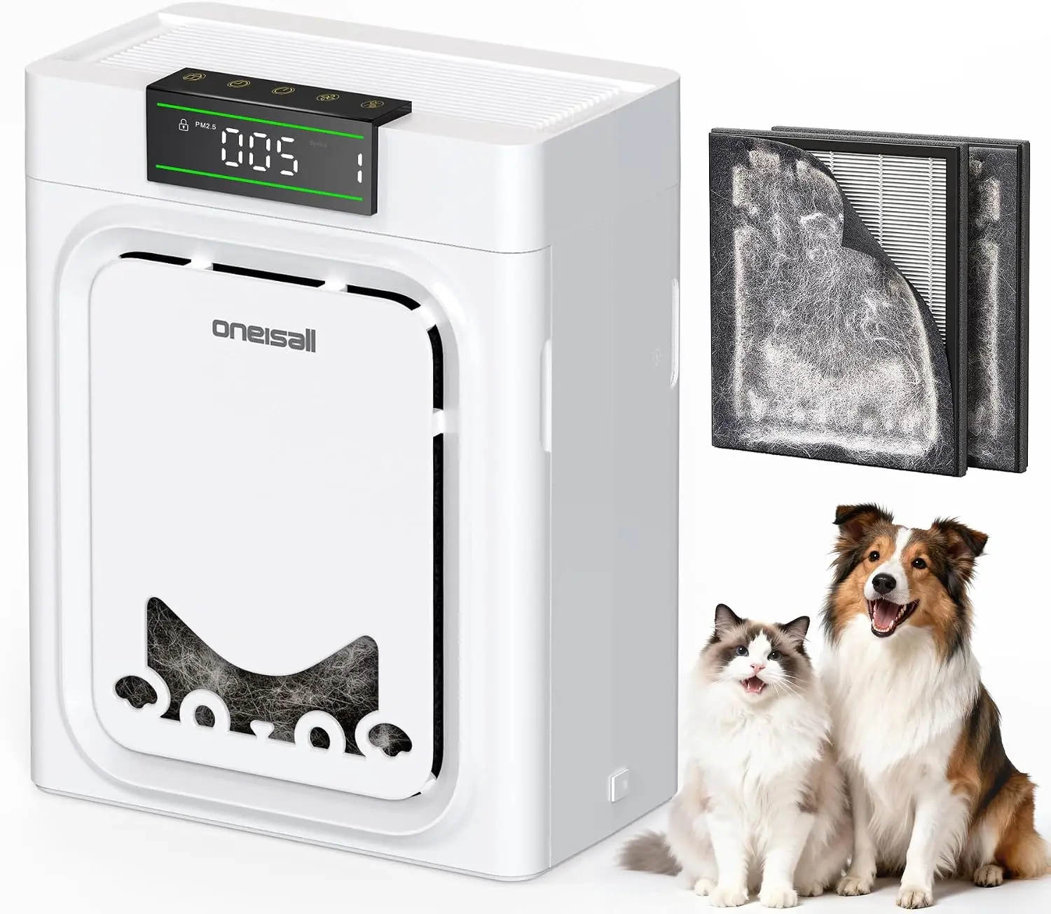 oneisall Pet Air Purifiers for Home,PP02 | Dual-Side Air Intake Adsorbs Floating Hair ,Washable Pre-Filters,Large Room Up To 2200Ft²,220g Activated Carbon Reduce Odors