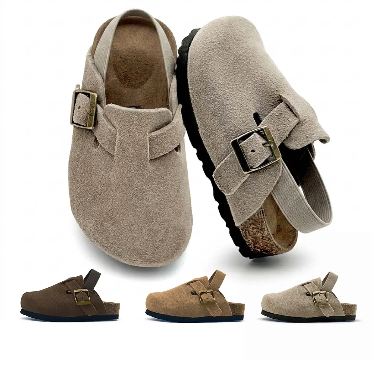 Lumubby Toddler Boys' Suede Clogs - Adjustable Buckle, Non-Slip Rubber Sole, Soft Cushioned Cork Footbed, Round Toe Slip-On Slides Slippers, All Season Kids Edition Indoor-Outdoor Footwear, Toddler Gifts