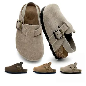 Lumubby Kids' Suede Round Toe Clogs - Toddler Adjustable Buckle Non-Slip Slippers with Soft Cushioned Cork Footbed, Indoor-Outdoor Everyday Home Footwear, Round Toe Slippers summervibes