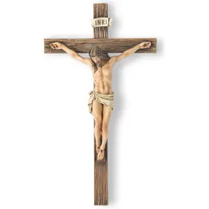 Wall-Mounted Cross — Single Unit: A wall-hanging cross ornament crafted from resin. Ideal for use as wall art decor in homes, churches, and rustic-style interiors; a perfect decorative accent for living spaces, rooms, and bedrooms.