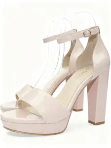 Tacones Nude Elegantes para Mujer - Sandalias de Plataforma con Correa