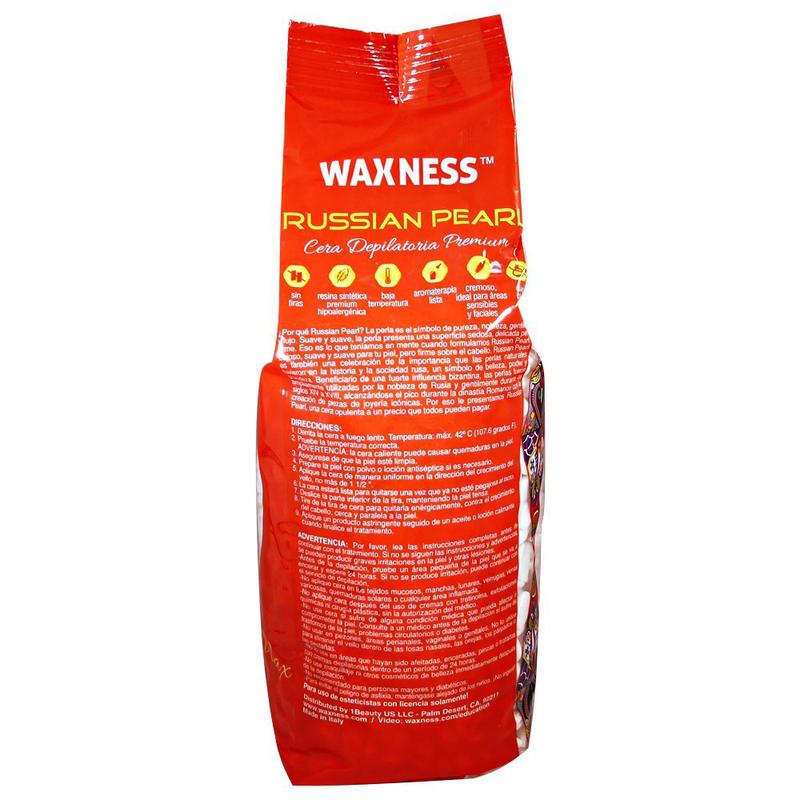 Waxness Polymer Blend Premium Luxury Hard Wax Beads Russian Pearl 2.2 lb / 1 kg For Hair Removal - Made in Italy - Rosin Free, Creamy and Gentle, No strips needed - Not Scented