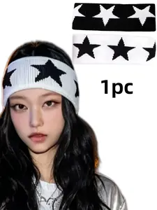 Unisex Knitted Embroidered Star Pattern Fashion Hairband, Sweat-Wicking Headscarf for Sports Yoga Street Style Hairstyle Accessory, Sweat Wicking Headband, Workout Headband, Stretchy Headbands