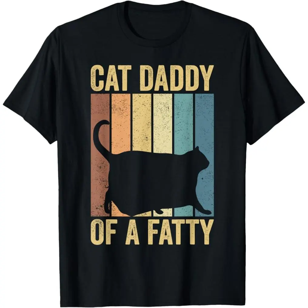 Women's Round Neck Short-Sleeve Casual  Chonk Meme Cat Cat Daddy Graphic Tee, Retro Vintage Fatty-Themed Top, Shortsleeve, Tops