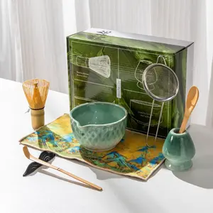 8pcs Japanese Matcha Bowl Set with Whistle, Matcha Bowl Spout, Ceramic Chasen Hundred Stands, Matcha Tea Set Gift Box, Traditional Tea Ceremony