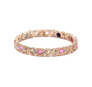 Energy magnet bracelet, eco-friendly alloy withdiamonds,adjustable ladies' wristband