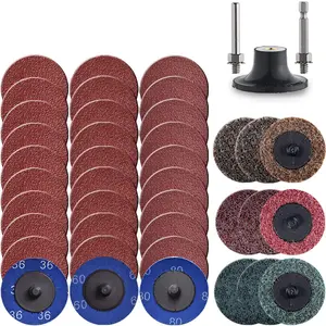 Quick Change Disc, 40 Pack 2 inch Sanding Discs, with 1/4" Roll Lock Disc Pad Holder for  , A/O 36/60/80 Grit, Nonwoven CRS MED Fine, for Surface Preparation/Conditioning(Mix Nylon)