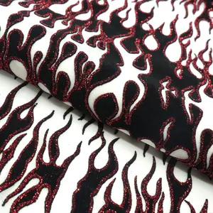 Fiery Glittered Flocked Stretch Mesh Fabric | Blue Moon Fabrics