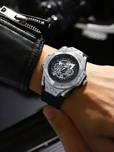 A men's popular black wristwatch with multi-out craftsmanship, geometric hands, unique and stylish quartz analog watch