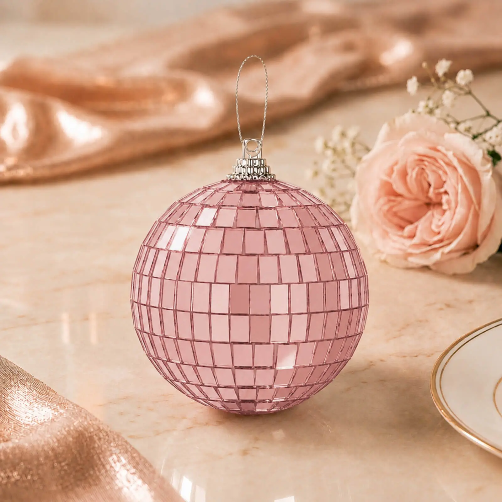 4-Pack 6-Inch Rose Gold Foam Disco Mirror Balls with Hanging Strings, Home Decor, Party Decor, Birthday & Christmas Holiday Festive Supplies