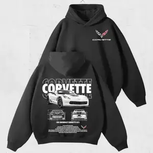 Corvette C7 Hoodie – Classic Chevy Sports Car Graphic Pullover, Retro Muscle Car Sweatshirt, Vintage Cotton Unisex Top, Gift for Car Lovers