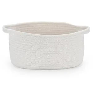 Medium Woven Cotton Rope Basket with Handle Empty Decorative Gift Basket for Baby Shower, Graduation, Father's Day, Nursery Storage 13" Dia x 8" W x 6" H