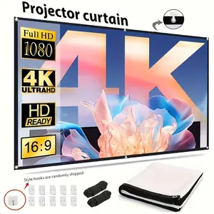 60-inch ultra-high-definition foldable projection screen, wall-mounted, 1080P video display, washable, wrinkle-resistant, no power required, made of plastic, ideal for home theaters and office projection, 2025 model.