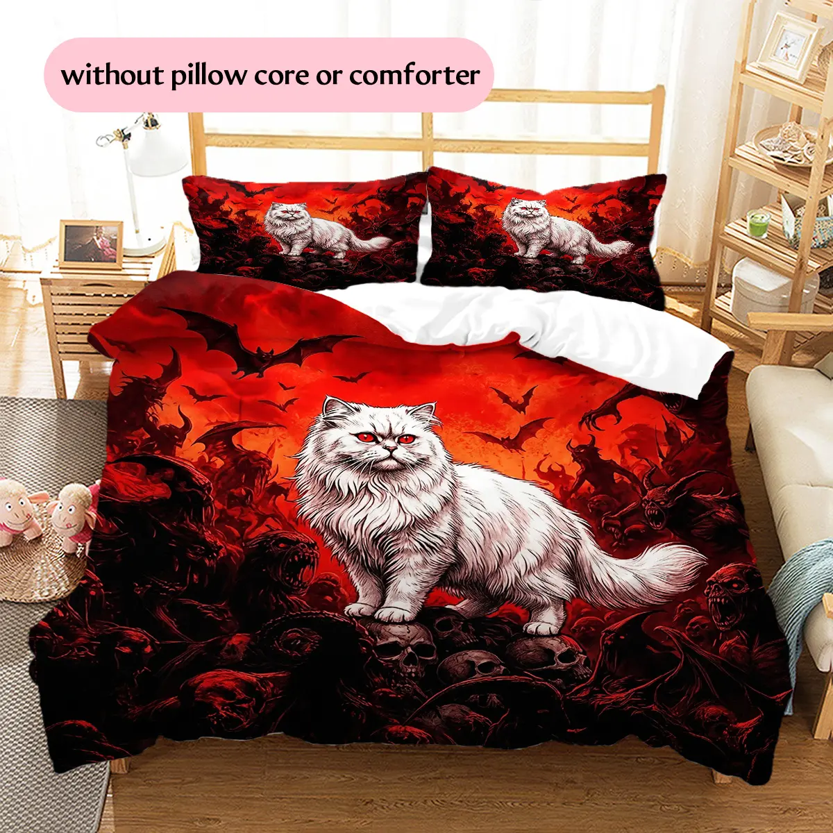 Red-eyed White Cat  Printed bedding set, duvet cover and pillowcases, home decor, Christmas decoration, bedroom duvet cover, Christmas gift, birthday gift (1 * duvet cover + 2 * pillowcases