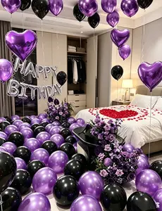 587pcs Happy Birthday Alphabet Balloon Set + includes 500 pieces of red artificial petals/latex balloons, birthday party decoration balloon set, birthday party balloon supplies, romantic surprise
