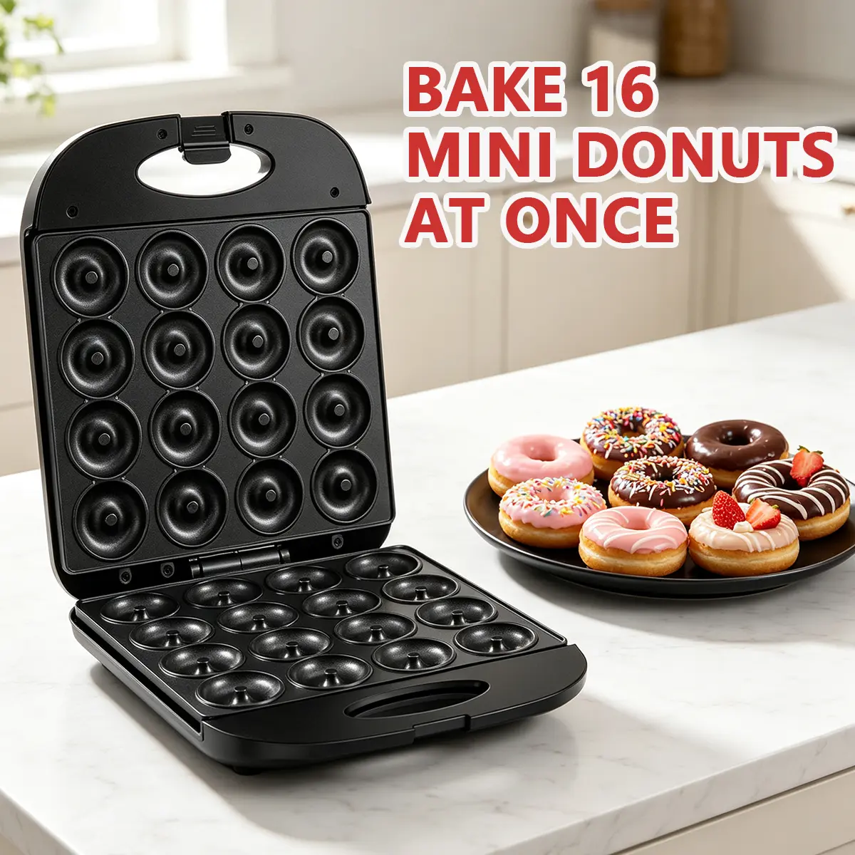 16-Hole Donut & Pancake Maker, Dual-Sided Heating Multifunctional Baking Machine with Precise Temperature Control, Ideal for Home, Bakery & Dessert Shop, Perfect for Breakfast, Snacks & Desserts