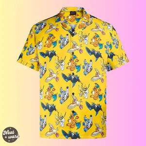 Beedrill, Empoleon, Charizard Hawaiian Shirt With Pokemon motif - Summer Vacation Gift for men, him - Menswear, Collar, Fabric, Loose, Wood Button, Short Sleeve Soft Casual