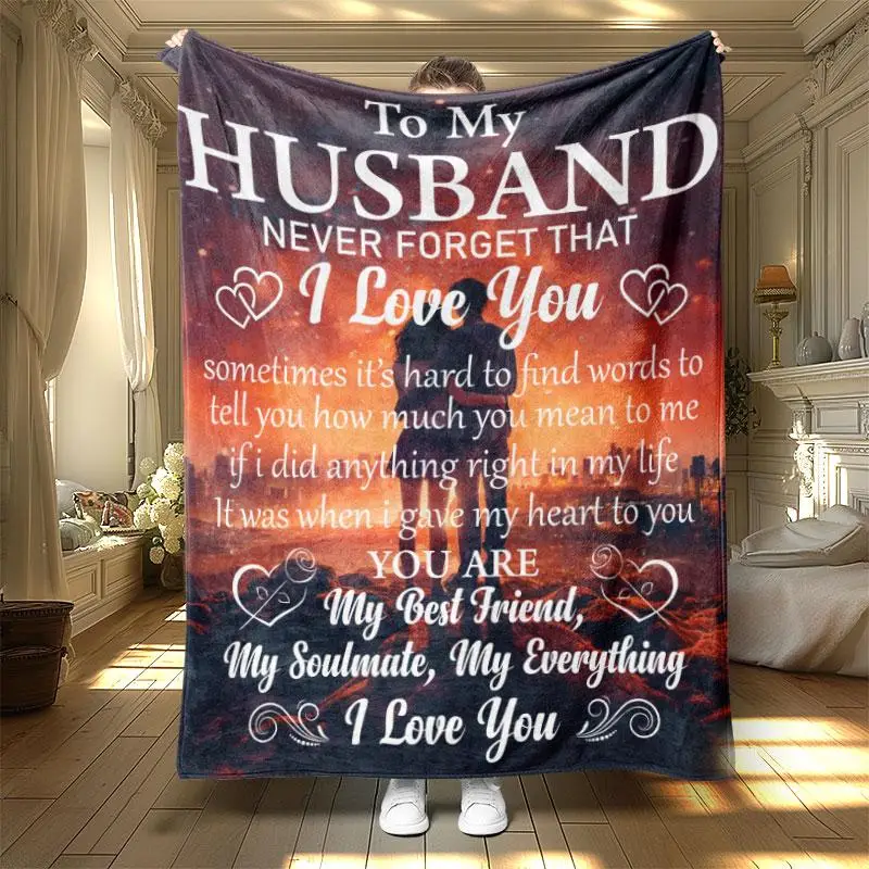 Husband Letter Print Soft Blanket, 1 Count Casual Soft Throw Blanket, Air-conditioned Room Blanket, Warm Nap Blanket for Home & Office