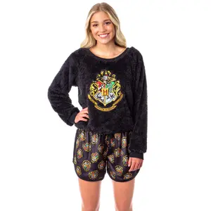 Harry Potter Womens' Hogwarts Crest Sweater and Shorts Sleep Pajama Set