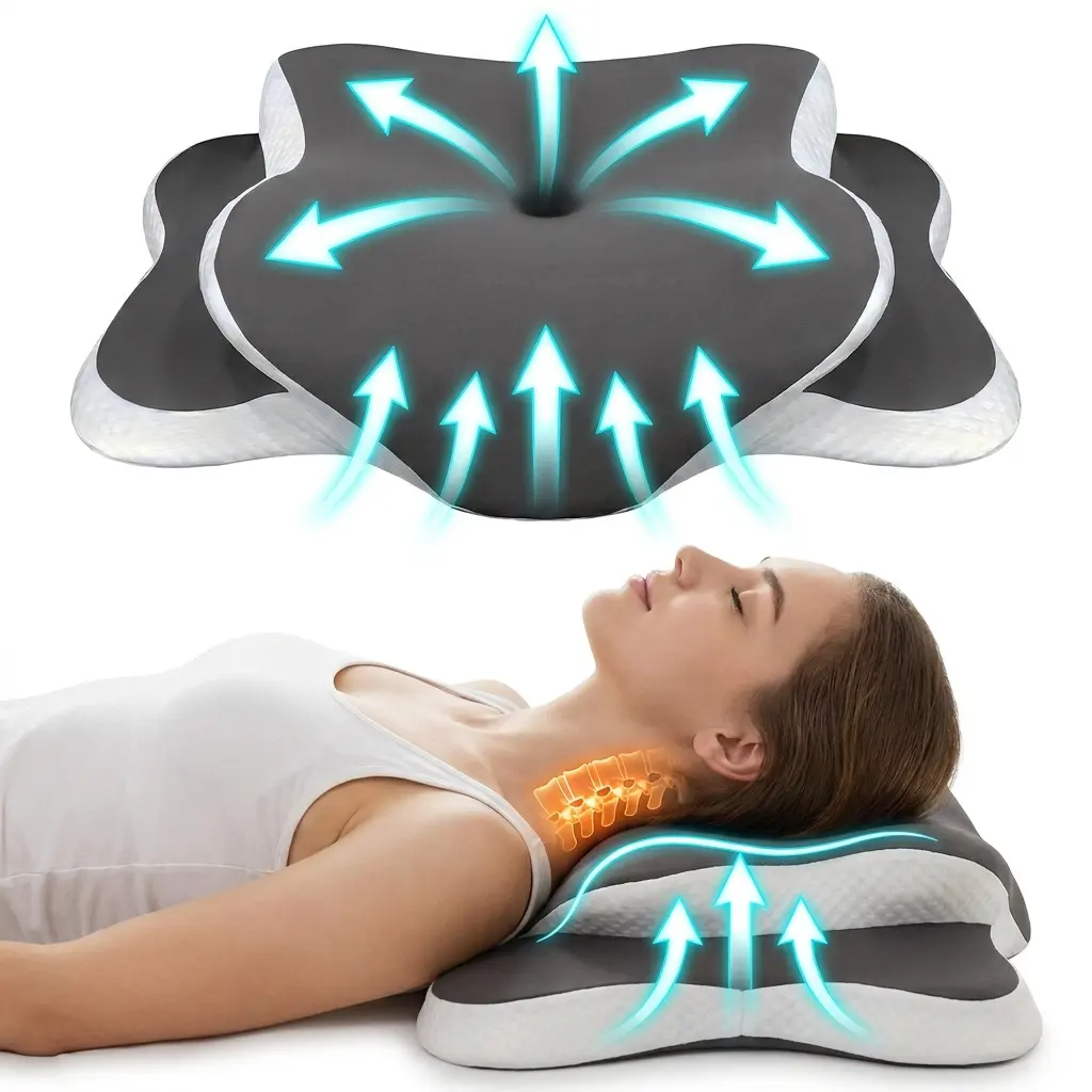 Dual-use Memory Foam Neck Pillow, smooth cooling outer layer, odorless inner core. Ergonomic buffer design, perfect for daily sleeping and rest