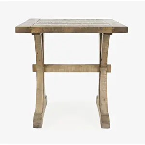 Carlyle Crossing Modern Rustic Distressed Solid Wood End Table with Trestle