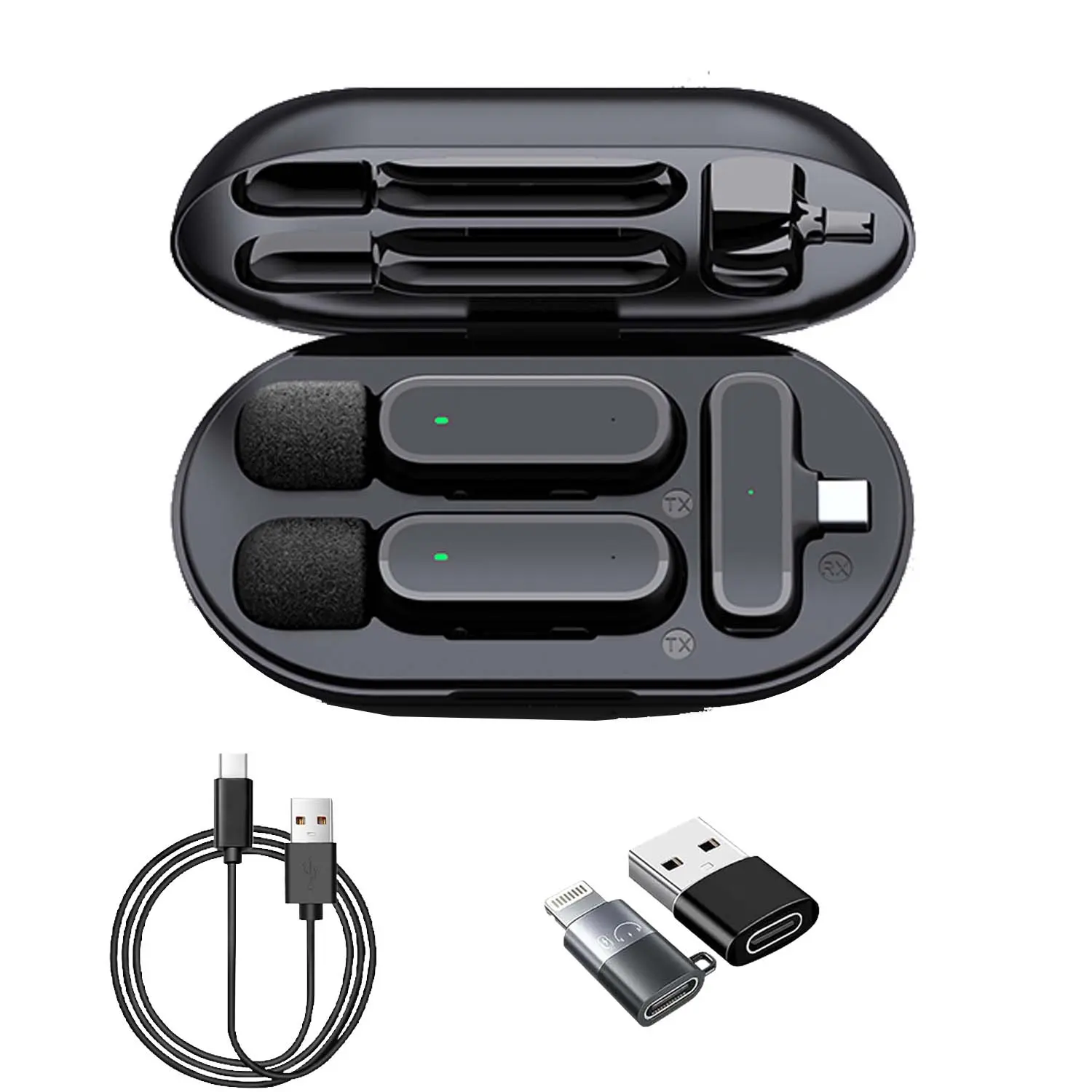2 Pcs Chargeable Wireless Lavalier Microphone for iPhone iPad Android with Charging Case 8H Clip on Lapel Microphone Wireless for Video Recording Vlogging, YouTube, Interview, 3 Mode Denoise, 65ft Audio Smartphone