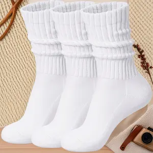 3-Pack Women's Slouch Crew Socks, Cozy Cotton Retro Ribbed Scrunch Calf Socks, Casual & Athletic Boot Socks
