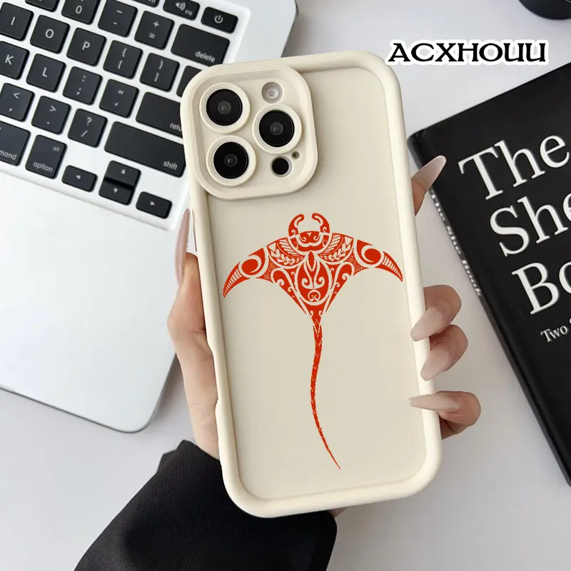 Softcase for iPhone 17 16 E Pro Max 15 Plus 14 13 12 11 XS XR Polynesian Manta Ray Art Coquette Pastel Design Shockproof Lightweight Protective Case