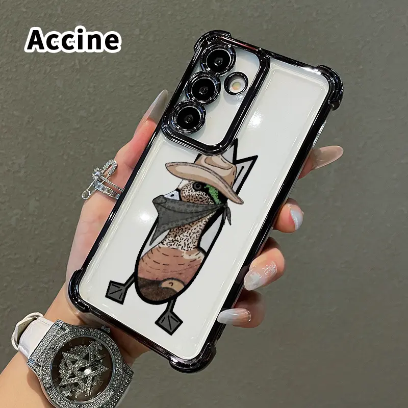 Compatible with Samsung Galaxy S26 Ultra S24 Plus S25 S22+ FE Edge Phone Case Duck in Cowboy Gear Pattern Transparent Full Coverage Four Corners Anti-drop Casing