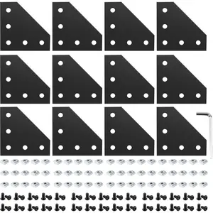12 Set 2020 Corner Bracket Joint Plate L Shape 5 Hole Aluminum Extrusion Connector with 60Pcs T-Nuts, 60Pcs Screws and 1Pcs Wrench for 20 x 20mm Series Aluminum Extrusion Profile, Black, 3D Printers, 3D Engraving Machines