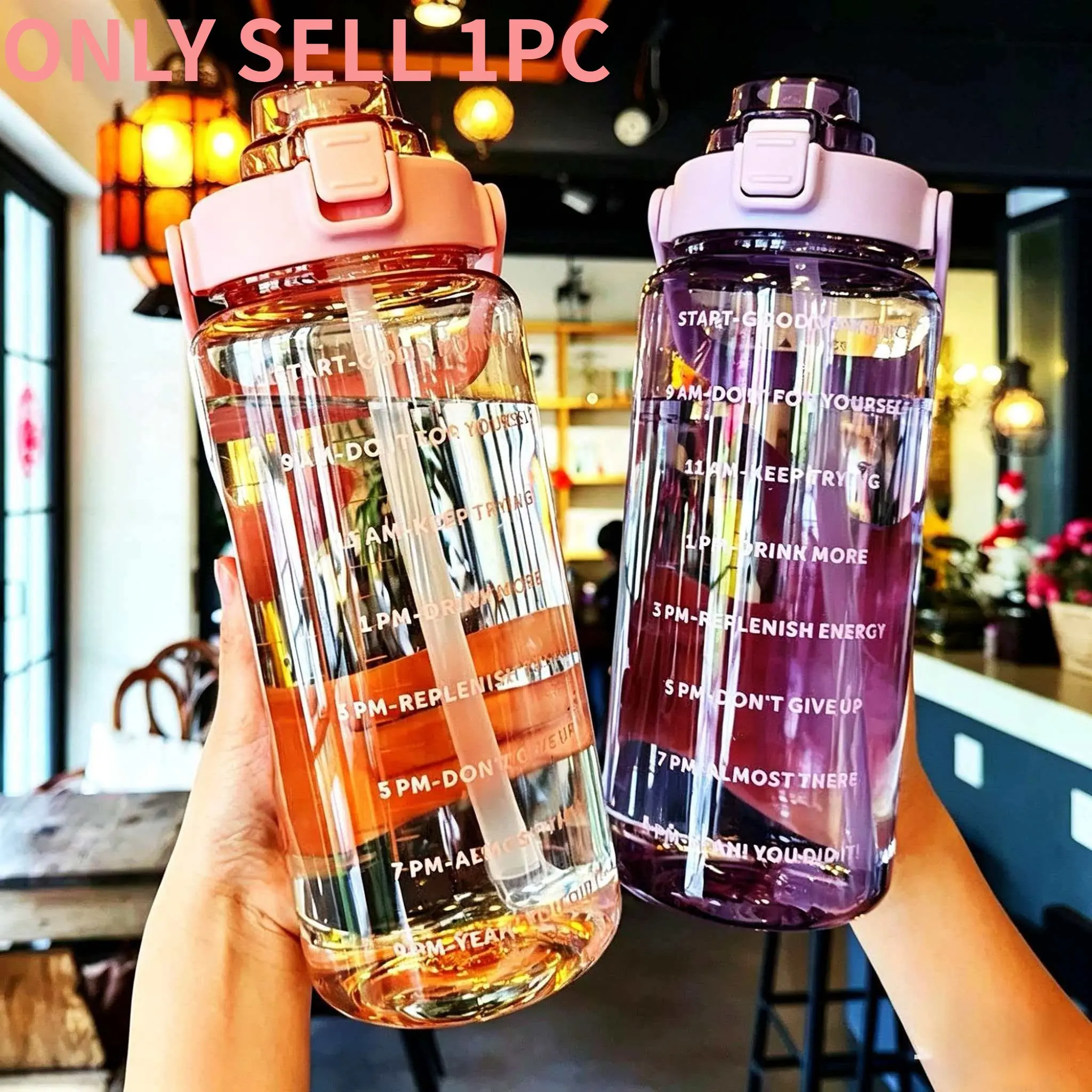67oz Sports Workout Water Bottle, 2 Counts/set Leakproof Water Bottle with Straw & Handle, Drinking Cup for Outdoor Fitness & Water Tracking, Hydration Tumbler, Gym Bottle