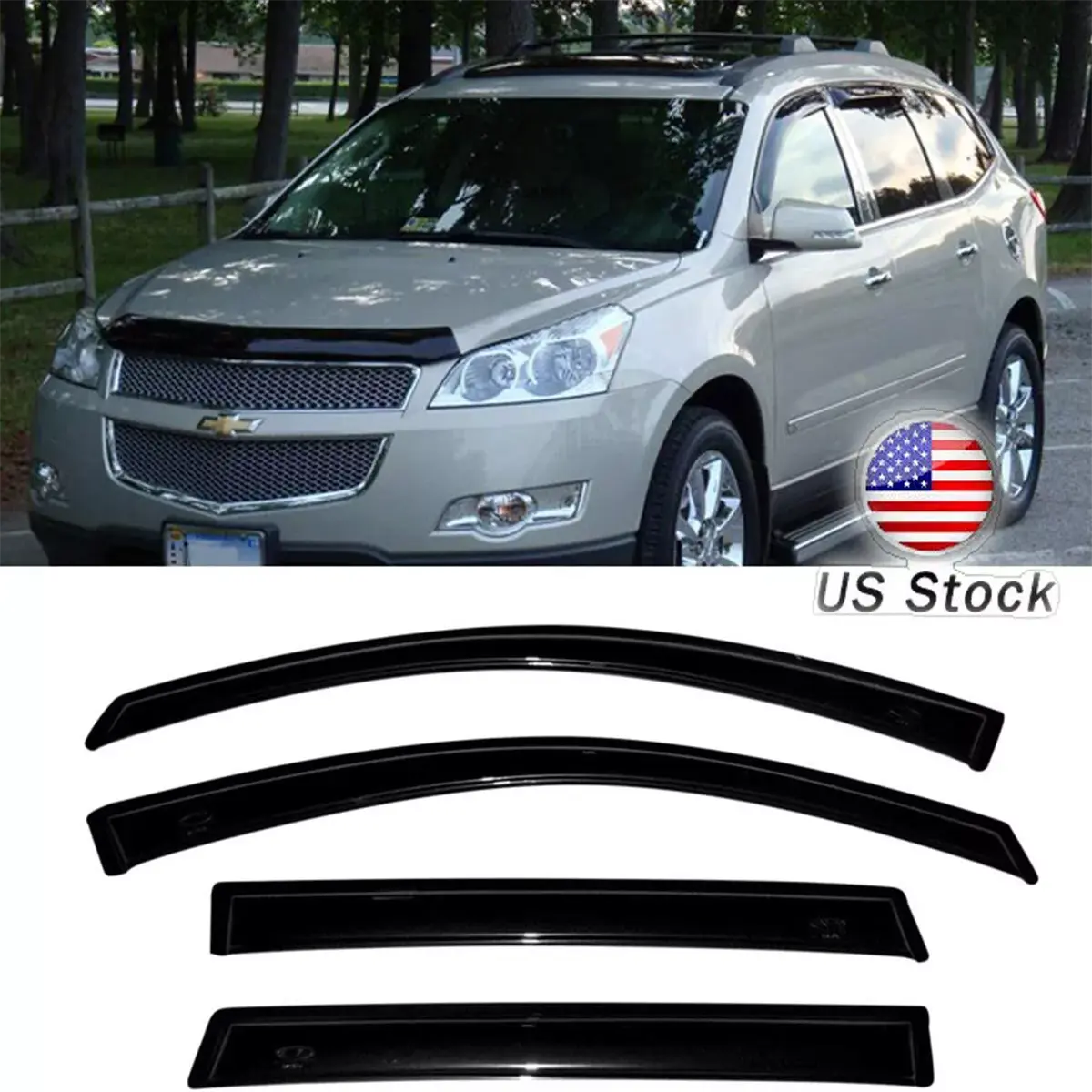 Side Window Visors for 2009-2017 Chevy Traverse, External Mount Curved Fit Deflectors, Car Exterior Weather Shield Rain Protector, Car Sun Protection Accessories, Side Window Visor