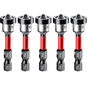 5pcHigh Quality S2 Steel Magnetic Positioning Screwdriver Bits Professional Drywall Screw Locating Batch Head for Plasterboard Gypsum Board Efficient and Precise Drilling Tools for Home Improvement and Construction Projects