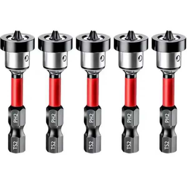 5pc S2 Steel Magnetic Positioning Screwdriver Bits, Professional Drywall Plasterboard Screw Locators with Secure Hold, Efficient Drilling Tools for Home Improvement & Construction Projects