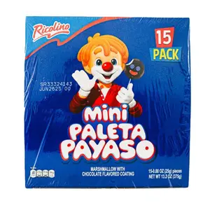 Mini Paleta Payaso 15-Pack Marshmallow Lollipops with Dark Chocolate & Fruit Gummies Sweet Treat