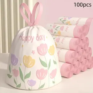 100 Pack Lavender Scented Thick Large Drawstring Trash Bags, Sturdy Trash Bags, High Density Pe, Multi-Purpose Disposable Storage Bags for Kitchen Bathroom Bedroom Living Room