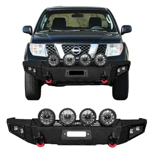 TIOYAR Steel Front Bumper Black Texture for 2005-2022 Nissan Frontier with Winch Plate Round Lights 2 x D-Rings Off-Road Performance