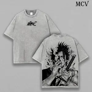 Yami Sukehiro x Black Bulls Black Clover Anime Double Printed Vintage Washed Tee Unisex Oversize Heavyweight Cotton T-shirt for Anime Fans and Love.