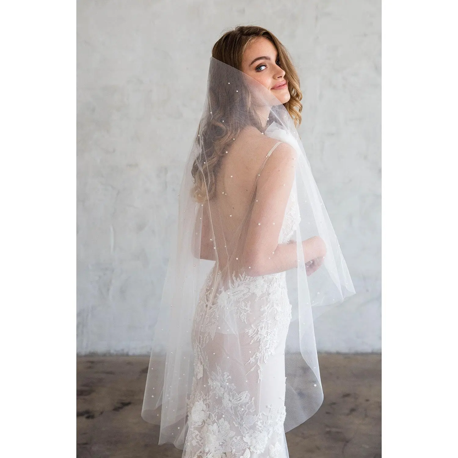 THEOLA FINGERTIP VEIL - SCATTERED CRYSTALS & PEARLS