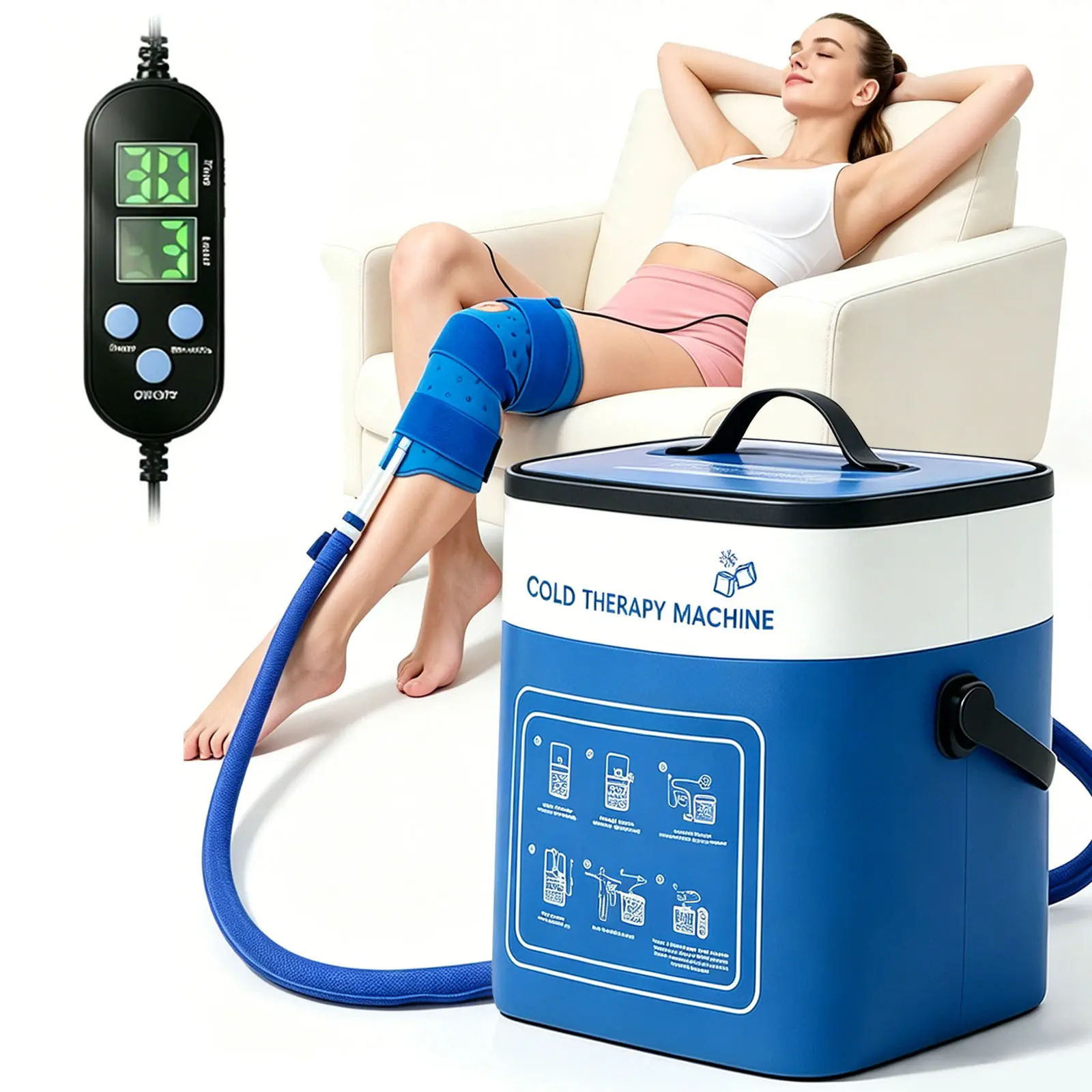 Cold Therapy Ice Machine with Pressure Regulator, Temperature Display, Silent Pump & Ice Wrap Pad for Post-Surgery Knee Pain Relief