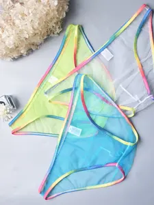 Men's Sexy Transparent Low Waist Mesh Underwear, 3 Pack Men's Triangle Panties, Perfect Gift for Boyfriend and Couples