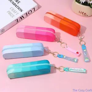 Silicone Pencil Case Pouch, Gradient Color Large Capacity Pen Organizer, Minimalist Waterproof Stationery Bag for School Students, Durable Rectangular Pencil Case for Desk & Everyday Use summerwins