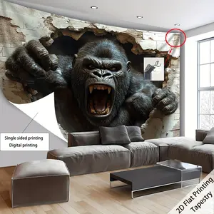 Large Size Angry Gorilla Wall Hanging Tapestry, High Definition Print, Polyester Fabric, Living Room Bedroom Office Home Party Decor